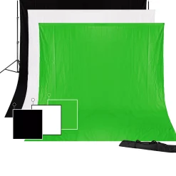 BR-BGS1 Set 1 - Hintergrundsystem inklusive Fotohintergründe Greenscreen/ Schwarz/ Weiß>Bresser Best