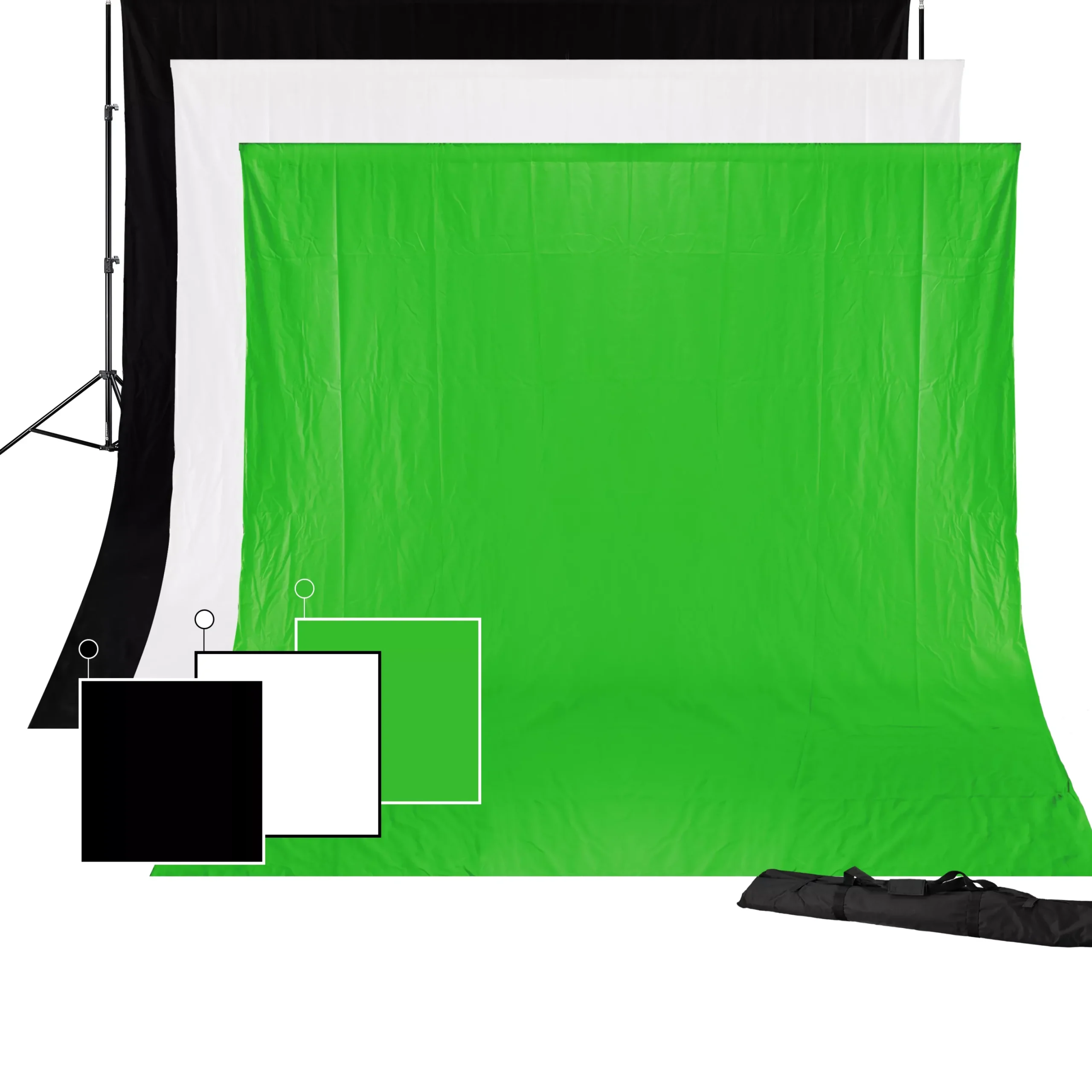 BR-BGS1 Set 1 - Hintergrundsystem inklusive Fotohintergründe Greenscreen/ Schwarz/ Weiß>Bresser Best