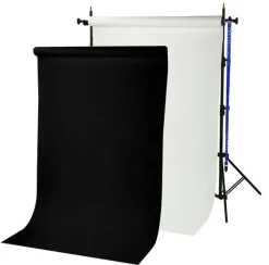 BR-TP240 Hintergrundsystem 240 cm hoch + 2 Papierrollen (1,35 x 11 m) arktisch weiß und schwarz>Bresser Best