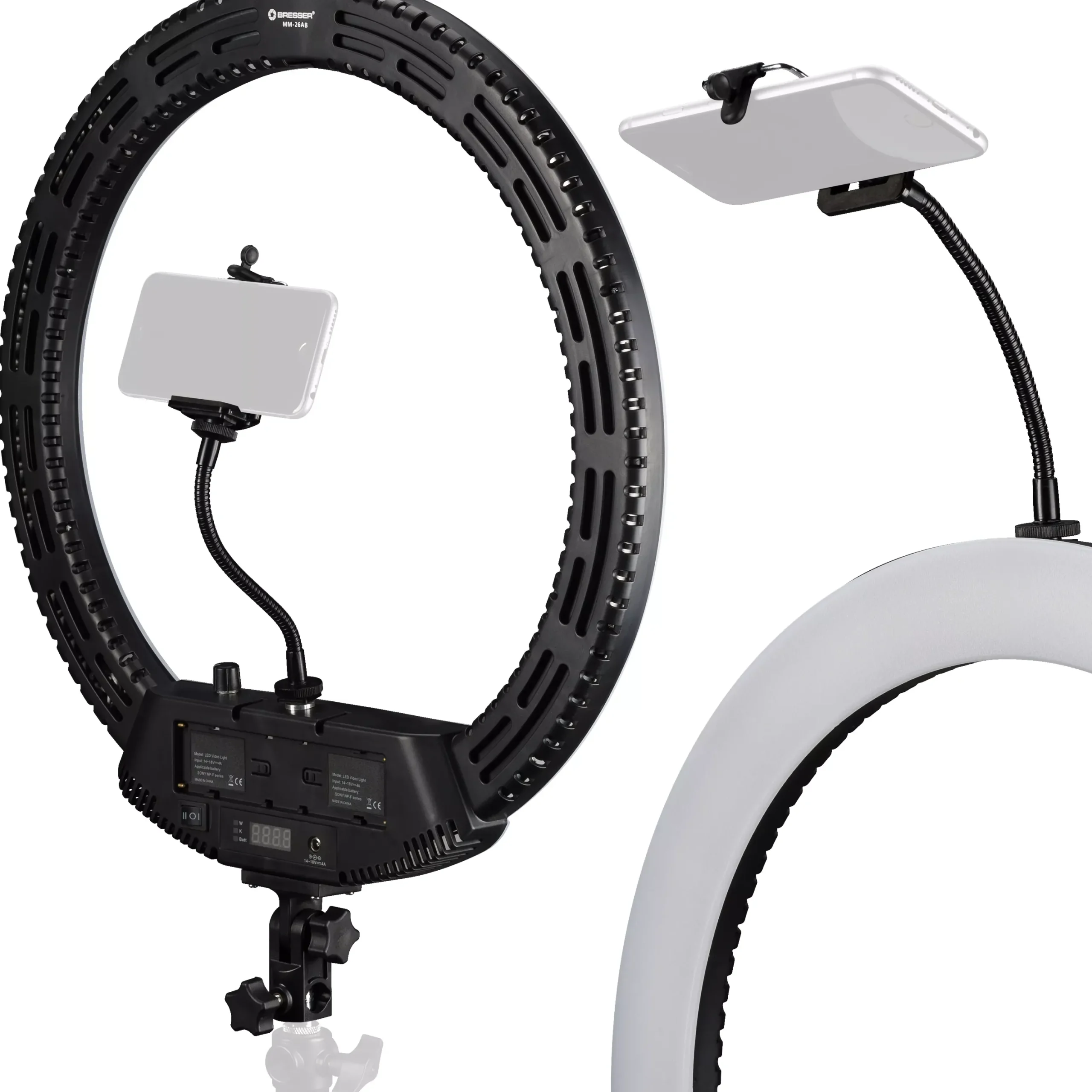 MM-26AB Bi-Color LED Ringlicht 48W dimmbar mit Smartphonehalter und Fernauslöser>Bresser Store
