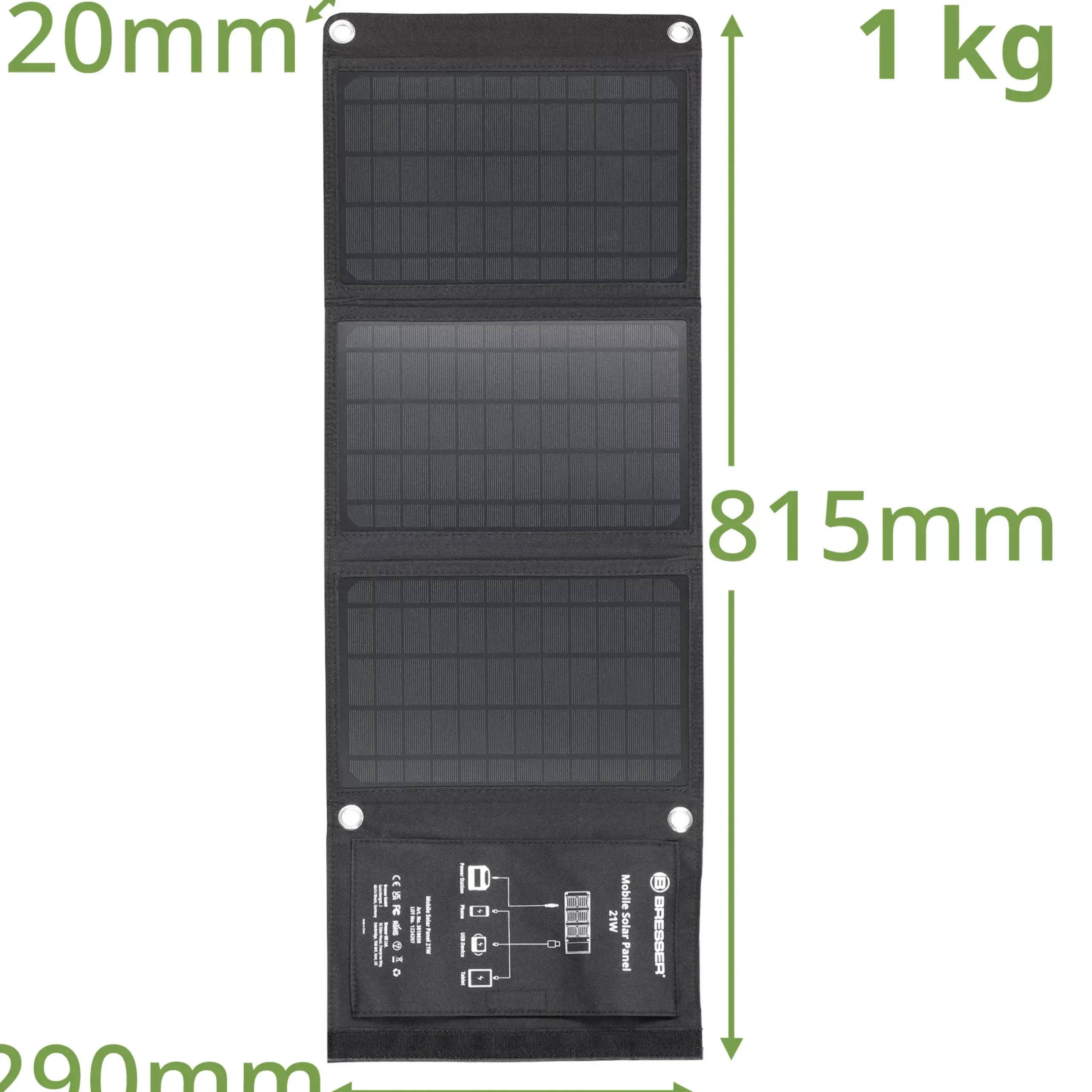 Mobiles Solar-Ladegerät 21 Watt mit USB- u. DC-Anschluss>Bresser Shop
