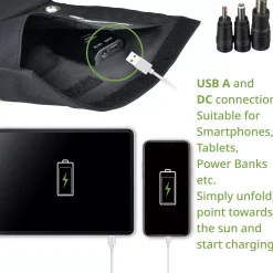 Mobiles Solar-Ladegerät 21 Watt mit USB- u. DC-Anschluss><noscript><img width=