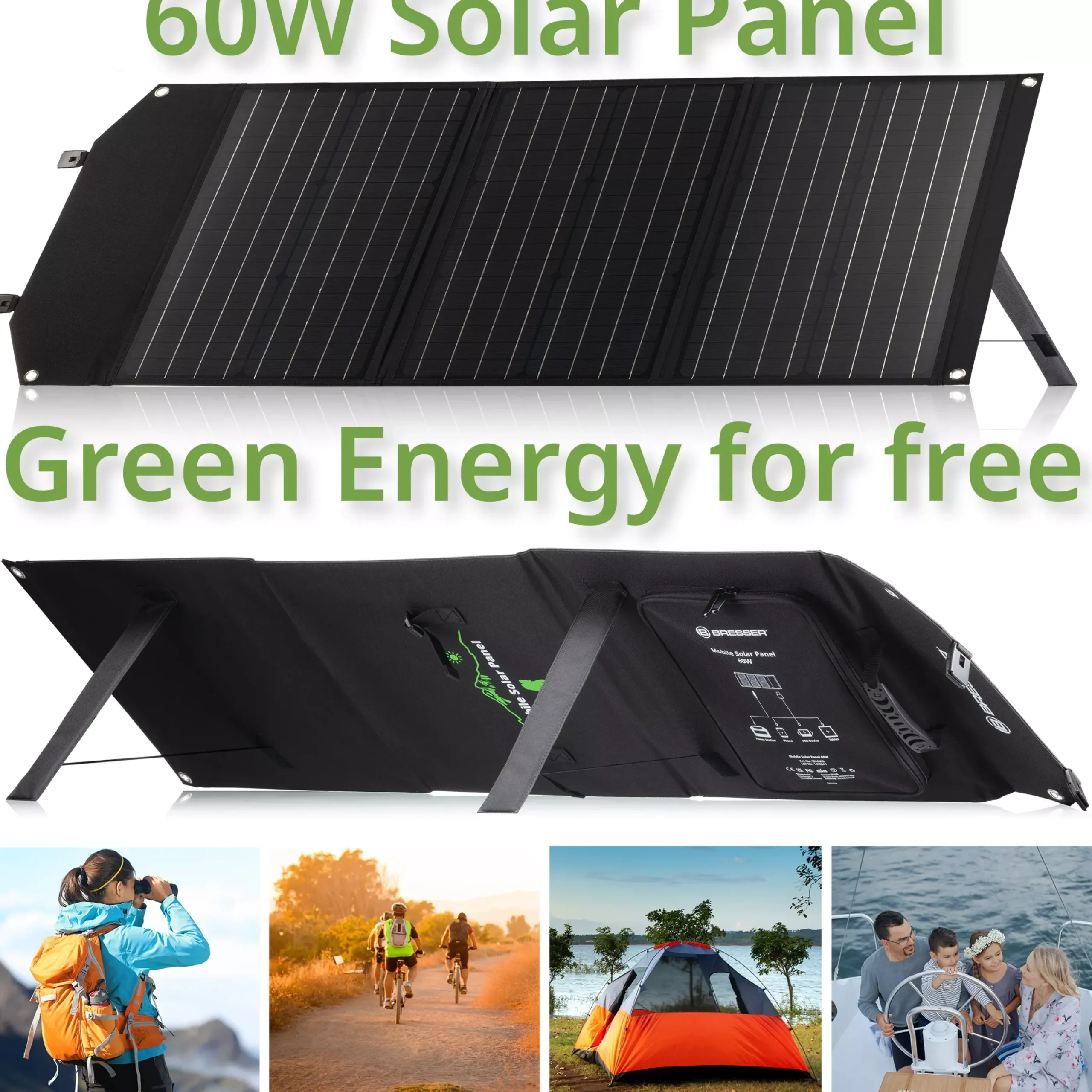 Mobiles Solar-Ladegerät 60 Watt mit USB- u. DC-Anschluss>Bresser Discount