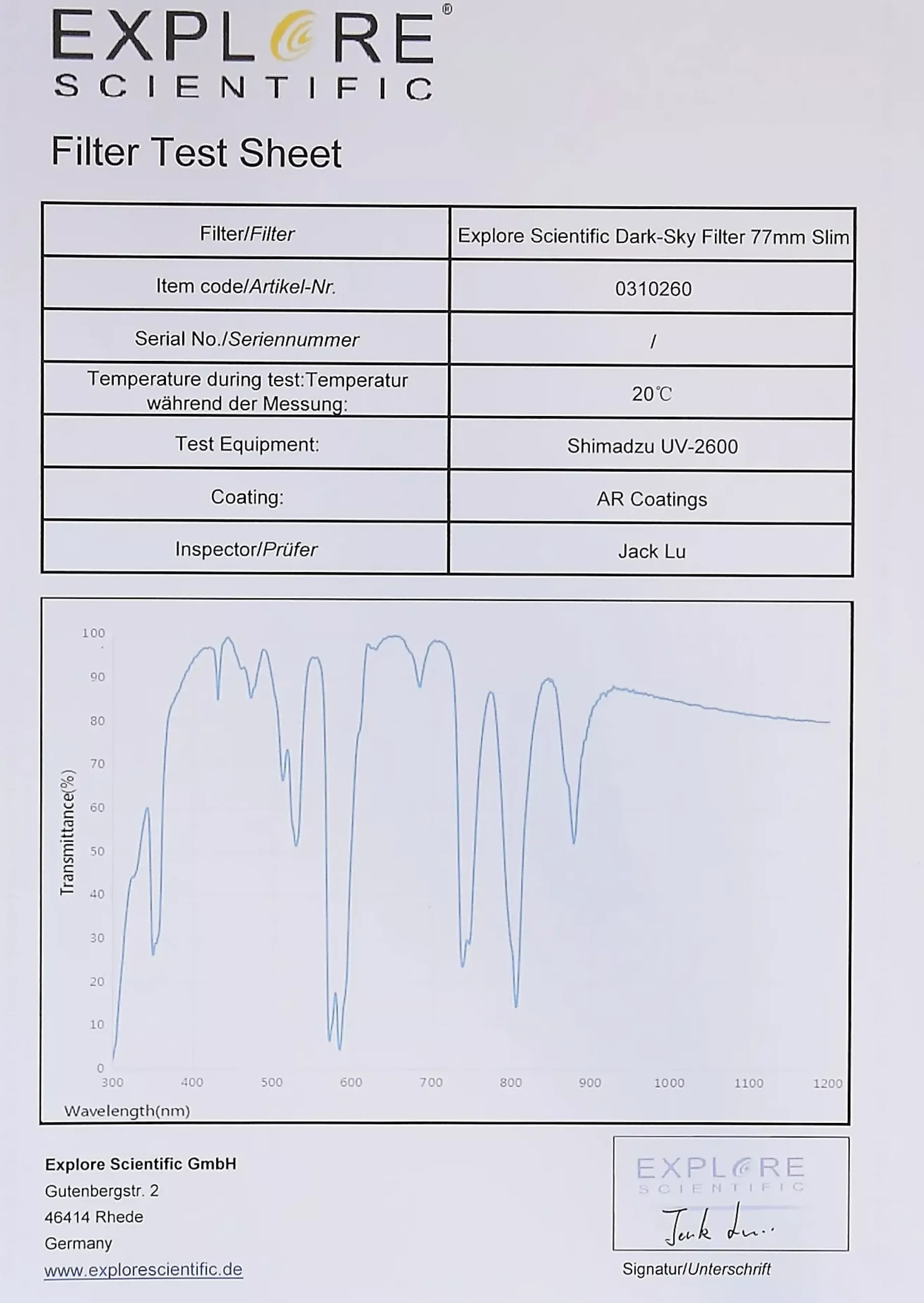EXPLORE SCIENTIFIC Dark-Sky Filter 77mm Slim>Bresser Store