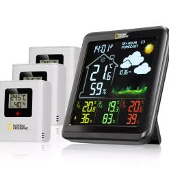 NATIONAL GEOGRAPHIC VA Farb-Wetterstation mit 3 Außensensoren, schwarz>Bresser Fashion